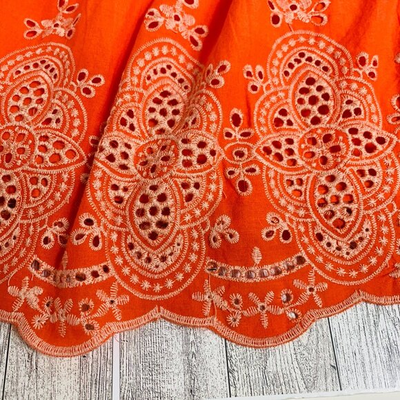 Coco Jaimeson Babydoll Eyelet Mini Dress Size XL Orange Coastal Off Shoulders - Picture 8 of 16